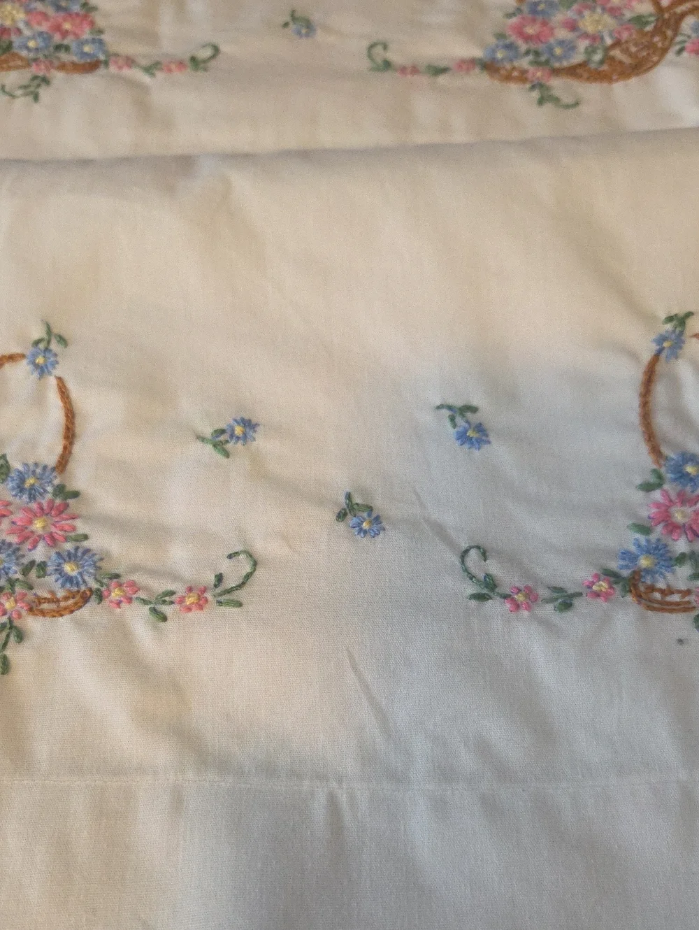 Handmade, Hand Embroidered Floral Basket Standard Size Pillow Cases (Set/2)